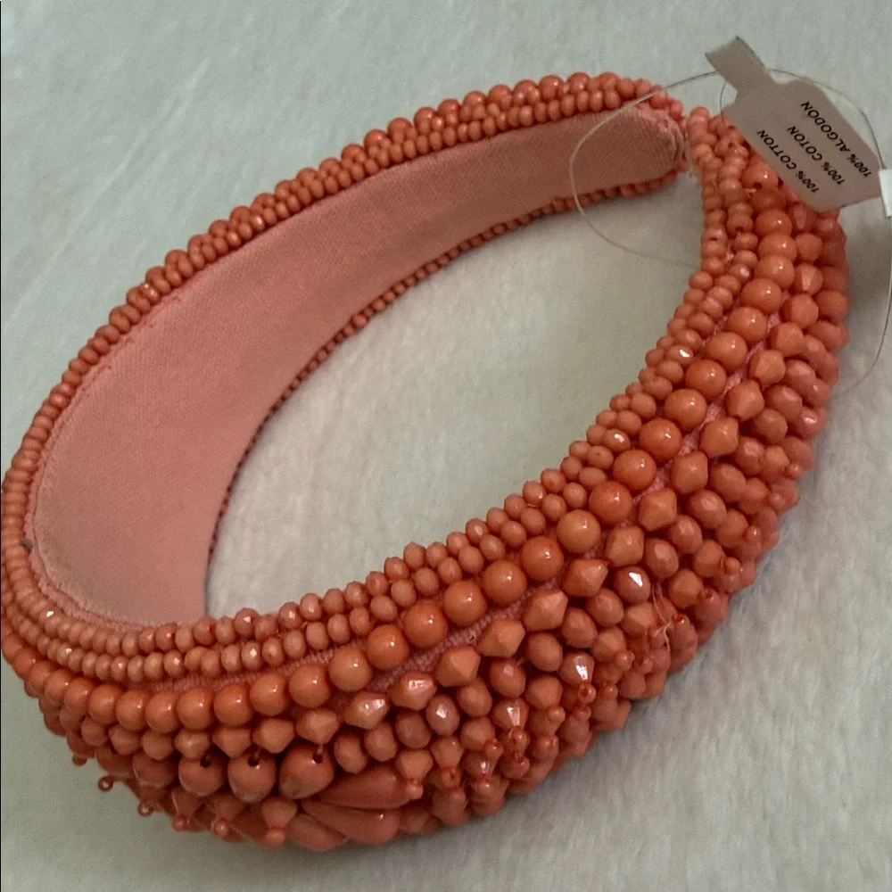 {NWT} Anthropologie | Beaded Puffy Headband Orange (Coral) - Picture 5 of 12